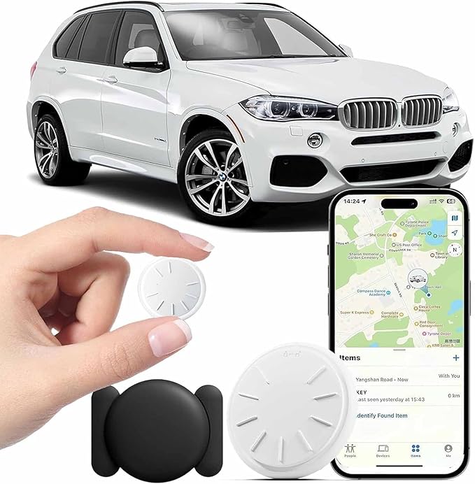 Car Tracker Device Hidden,GPS Tracker for Vehicles,Mini Hidden Car Tracker Work with Find My (iOS Only) Real-Time GPS Tracking with Magnetic Case,No Monthly Fee for Car/Person/Pet/Items