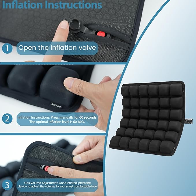 Upgraded Inflatable Travel Seat Cushion for Airplane and Car, Portable Air Cushion for Long Flights, Office Chair and Wheelchair, Pressure Relief Seat Pad for Sitting Comfort