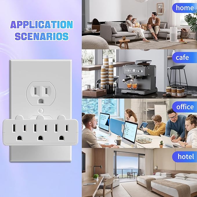 Multi Plug Outlet Splitter, 3 Outlet Adapter Grounded 180 Degree Swivel Wall Plug Outlet, UL Listed 3-Outlet Extender, Grounded Wall Tap Power Plug Expander for Household Appliances (1 Pack)