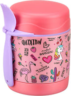 Insulated Soup Jar for Kids - 10oz, Leak Proof, Stainless Steel, Wide Mouth, Pink-Flamingo
