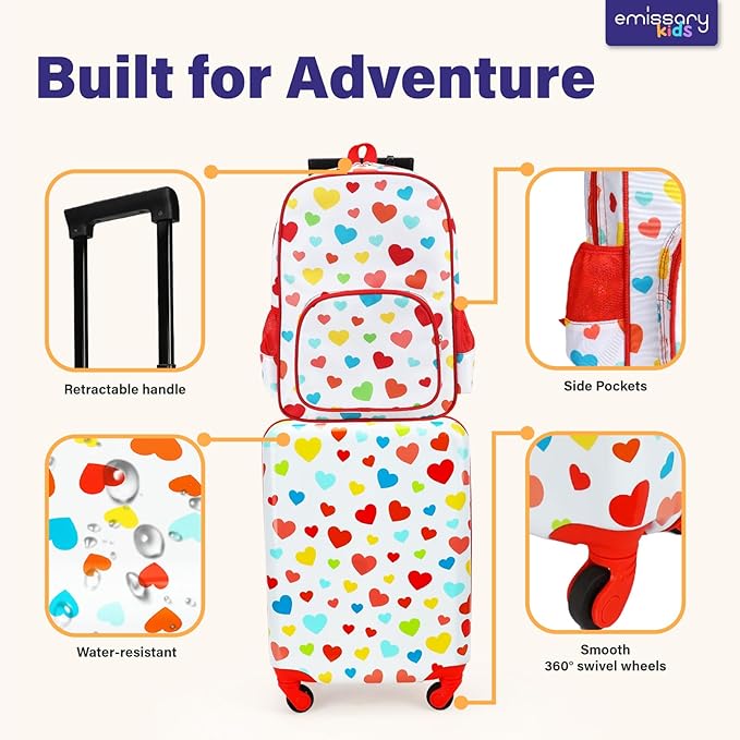 Emissary 5 Piece Kids Luggage Set - Carry On Suitcases With Wheels For Girls & Toddlers, Travel Luggage