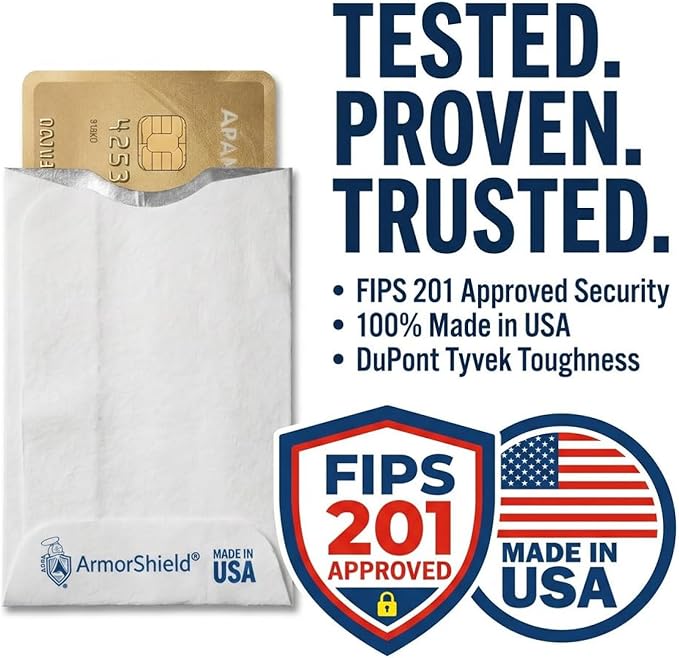 RFID Blocking Sleeves Credit Card Protector 100% MADE IN USA - Anti-theft for Travel wallet, purse. ArmorShield Your Identity (5PAK)