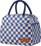 douyadady Lunch Bag Women/Men Lunch Box Women/Men (Blue+Beige Checkerboard)