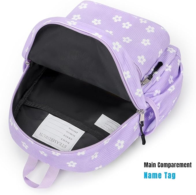 STEAMEDBUN Corduroy Toddler Backpack for Girls Boys 2-4, Kids Preschool Backpack for Kindergarten - Purple Floral