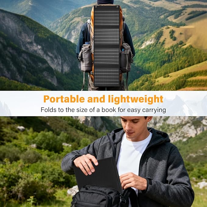 40W Foldable Solar Panel Charger,25% High Efficiency Portable N Type Cell,USB-C/USB-A/DC12V MPPT Fast Charging, IP67 Waterproof Lightweight Solar Charger for Outdoor Travel Emergency
