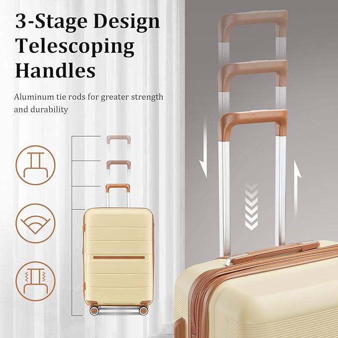 4 Piece Luggage Set, Hardside Expandable Lightweight Suitcase with 360° Mute Spinner Wheels Luggage Sets, TSA Lock, 14/20/24/28 Inch Travel Luggage for Men, Women and Girls (Apricot Cream 2)