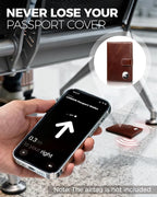 LORZOR Passport Holder for Travel: Full Grain Leather Passport Cover with Airtag Holder Magnetic Buckle for Men - RFID Blocking Bifold Wallet for Air Ticket Card Cash Coin (Brown)