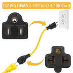 4-in-1 12AWG 15 Amp Household AC Plug to 20 Amp T Blade Adapter Cable, NEMA 5-15P to 5-20R/ 5-15R/ 6-20R/ 6-15R, 4 in 1 AC Adapter,15Amp 125V to 20Amp 250V Extension Cable, 1FT-Yellow