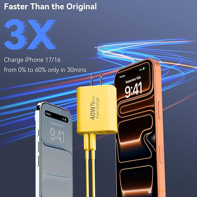 USB C Wall Fast Charger Block, 40W 4-Port Type C Chargers Fast Charging Blocks PD Power Charger Adapter+QC 3.0 USB Multiport Charger Brick for Phone 17/16/15/14/13/12 Pro Max, i-Pad, Galaxy S25-2Pack