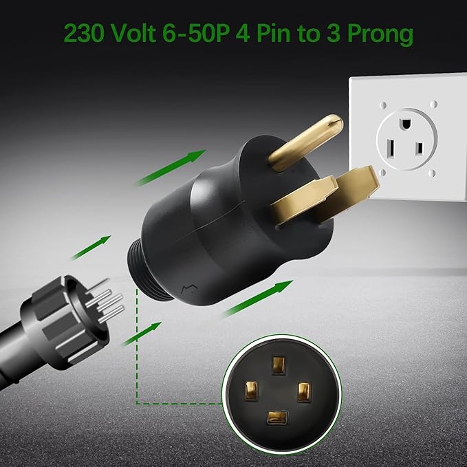 219258 Multi-Voltage Adapter Plug Fit for Miller & Hobart Welders/Plasma Cutters, 230 Volt 6-50P 4 Pin to 3 Prong Replacement Plug for Welding Power Cord