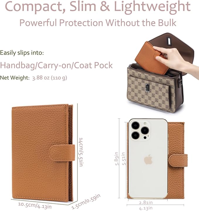 Leather RFID Passport Wallet for Travel – Slim Passport Holder for Women & Men with Card Slots, Zippered Coin Pocket, SIM Slot – Cash Slot Compact Travel Wallet Mother's Day Gift Box (Brown)