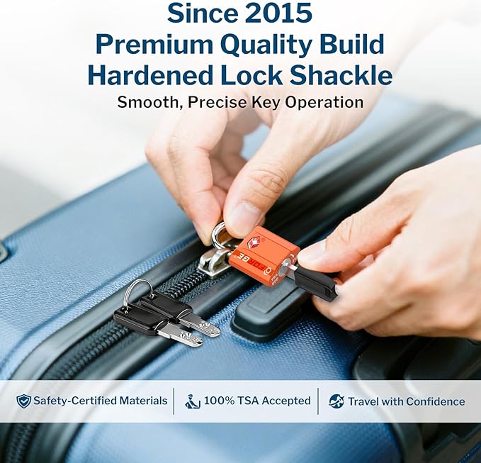 Forge TSA Approved Luggage Locks: Ultra Secure Dimple Key Travel Locks with Zinc Alloy Body, for Luggage, Travel Cases, Backpacks Orange 2PK.