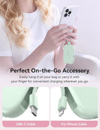 RORRY CharmGo Portable Charger, 5000mAh Portable Charger Power Bank with Built-in Cables, Travel Keychain Charger Battery Pack for iPhone 17/16/15/14/13/12, for AirPods 2/3/4/Pro, Green