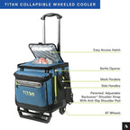 Titan by Arctic Zone Collapsible Wheeled Soft Sided Cooler with Detachable Rolling AT Cart, Insulated Bag with Leak Proof Lining, for Travel, Beach, Picnic, 60 Can Capacity