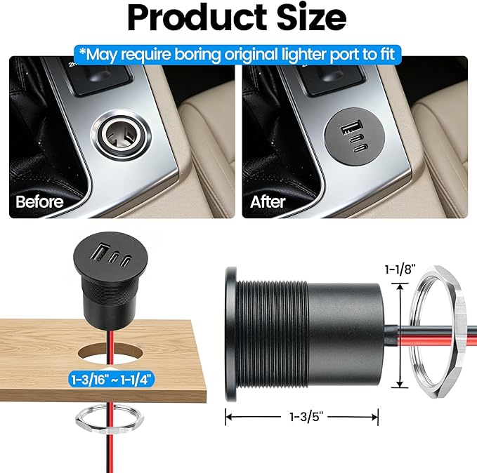 Acegoo 78W 12V USB Outlet, Dual 30W PD3.0 Type-C & 18W QC3.0 Aluminum Car Charger Socket, Multi Port Fast Charging Replacement Socket Accessories for RV Camper Trailer Truck Boat (2 Pcs)