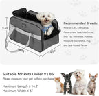 PETSFIT Multipurpose Center Console Dog Car Seat, Airline Approved Dog Car Carrier with Safety Tether and Pockets, Portable Cat Car Seat, Dog Car Seats for Small Dogs, Cats Up to 9 LBS (Deep Grey)