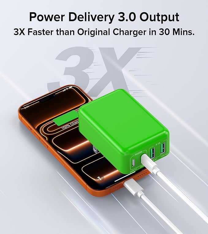 Flat USB C Charger Block, 2-Pack 40W USB C Fast Charging Block 4-Port Dual PD+QC Power Adapter Double Charger Block Multiport Type C Cube Multiple Wall Plug for iPhone 17 16 15 14 13 12 Pro Max(Green)