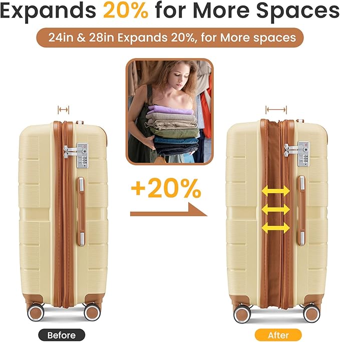 Hard Shell Luggage Sets 4 Piece with 360 Spinner Wheels,Lightweight Suitcase Set with TSA Lock,Travel Luggage Set with Telescoping Handle,Light and Strong,Easy to Clean (Apricot Cream)