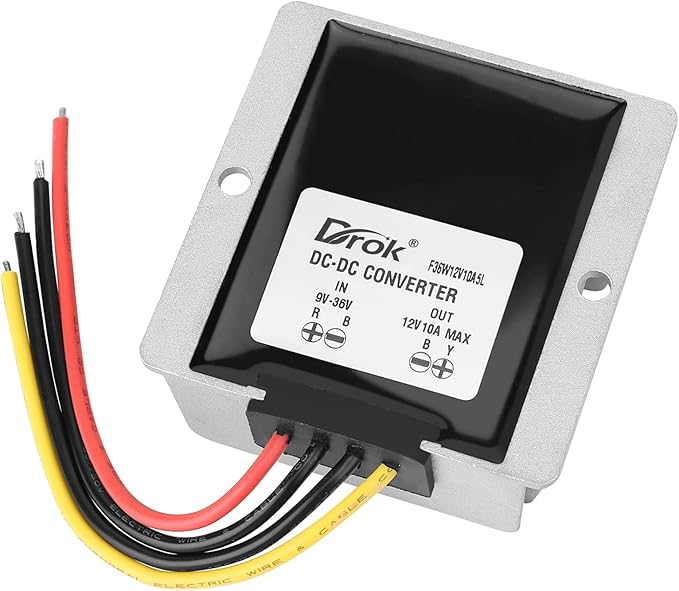 DROK Boost Buck Converter 9V-36V to 12V 10A 120W Aluminium Shell Waterproof Auto Step Up Down Voltage Regulator 12V Volt Transformer for Car Audio Solar Power System LCD Television LED Display Screen