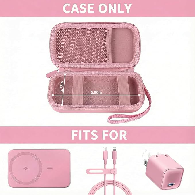 Case for Anker Magnetic Battery 10,000mAh Foldable Wireless Portable Charger, 633/622/621/321 5,000mAh Power Bank (MagGo) Holder, Storage for Baseus Power Delivery -Case Only (Pink, Medium)