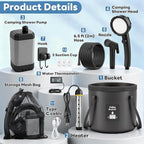 Portable Shower with Heater 6000mAh Rechargeable Camping Shower with LED Display, 3 Spray Modes, IPX7 Waterproof Shower Pump Foldable Bucket Outdoor Showering for Hiking RV Car Travel Pet