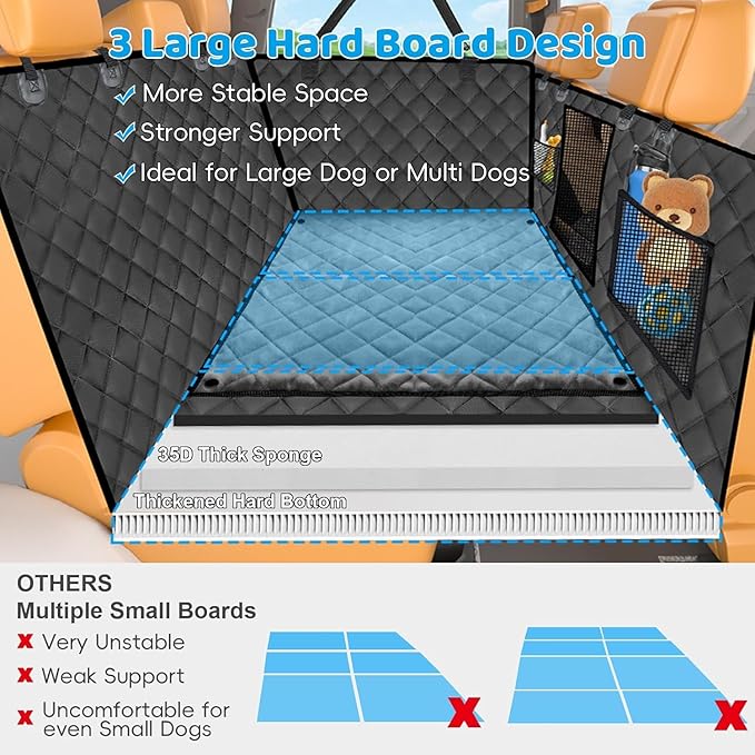 URPOWER 2026 Upgraded Back Seat Extender for Dogs - Large Hard Bottom Dog Car Seat Cover Holds 550lbs, Waterproof Dog Hammock Pet Bed with High-Density Foam Non-Slip Backseat Protector