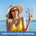 Passport Holder for Travel Essentials, RFID Blocking Leather Cover Wallet with Magnetic Closure, Aesthetic & Cute Passport Book Case for Women and Men - BlueFloral