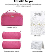 BOYATU Travel Makeup Bag Cosmetic Bags for Women: Large Capacity 3 Pcs Set Make up Bag with Compartments - Waterproof Vegan Leather Toiletry Organizer Bags with Handle (M-73Rose)