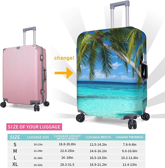 Tropical Beach Palm Tree Luggage Cover - Washable Elastic Baggage Protector with Zipper Closure for 22-24 Inch Wheeled Suitcase