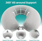 RAINFLOW Neck Pillow for Airplane Sleeping – Memory Foam Travel Pillow with Neck & Head Support, U-Shaped Design for Long Flights, Portable Adult Neck Support Pillow with Washable Cover (Grey)