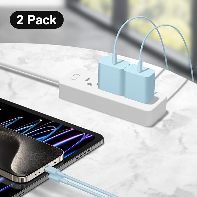 iPhone 17 16 15 Charger Fast Charging 6FT - 20W USB C Charger Block with 6FT Type C to C Cable Compatible with iPhone 17/17 Pro/17 Pro Max/Air/16/16e/15, iPad Pro, iPad Air (Blue)