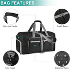 Dimayar 65L Travel Duffle Bag for Men Women - Foldable Duffel Bag with Shoes Compartment - Overnight Bags Waterproof & Tear Resistant(Black)
