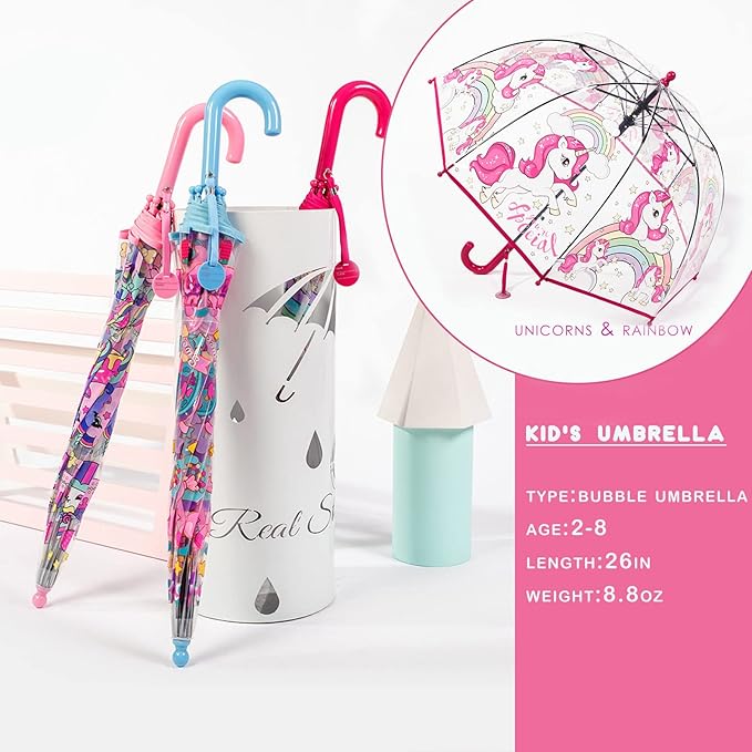 MRTLLOA Kids Clear Bubble Umbrella with an Easy Grip Curved Handle, Safety Transparent Dome Bubble Umbrella for Toddler Boys Girls