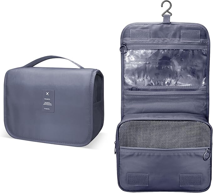 Lcsmaokin Large Capacity Toiletry Bag Travel Bag with Hanging Hook for Men and Women Waterproof Travel Cosmetic Bag Bathroom Storage Bag for Brushes Set,Mens Bathroom Bag Accessories-Grey