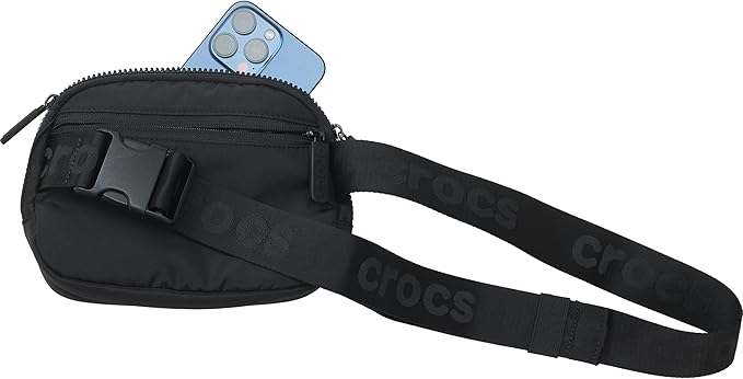 Crocs Classic Belt Waist Bag, Customizable Fanny Pack, Personalize with Jibbitz Charms, Black, One Size