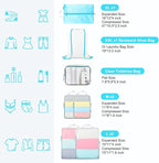 PFEYRPK Lightweight Compression Packing Cubes for Suitcases, Compressible Expandable Travel Packing Organizer with Clear Toiletries and Backpack Bag, Travel Essentials for Carry on Luggage 7 Set