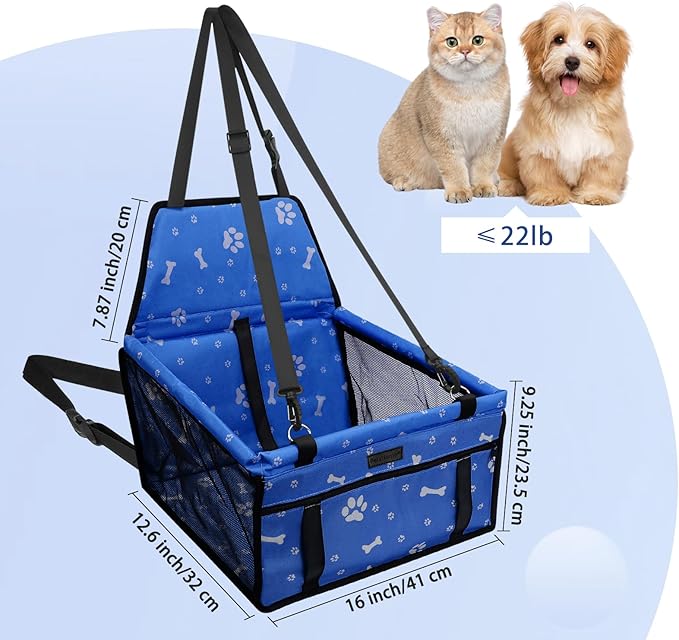 Dog Car Seat Foldable Dog Car Booster Seat Waterproof Breathable Oxford Travel Bag for Small to Medium Dogs, Puppies, and Pets-Pattern Blue