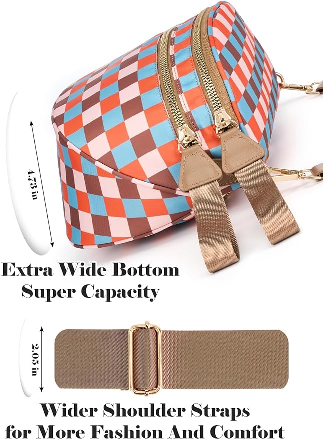Black and White Checkered Crossbody Bag Bum Bag for Women,Spacious Checkered Purse Fanny Packs Belt Bag
