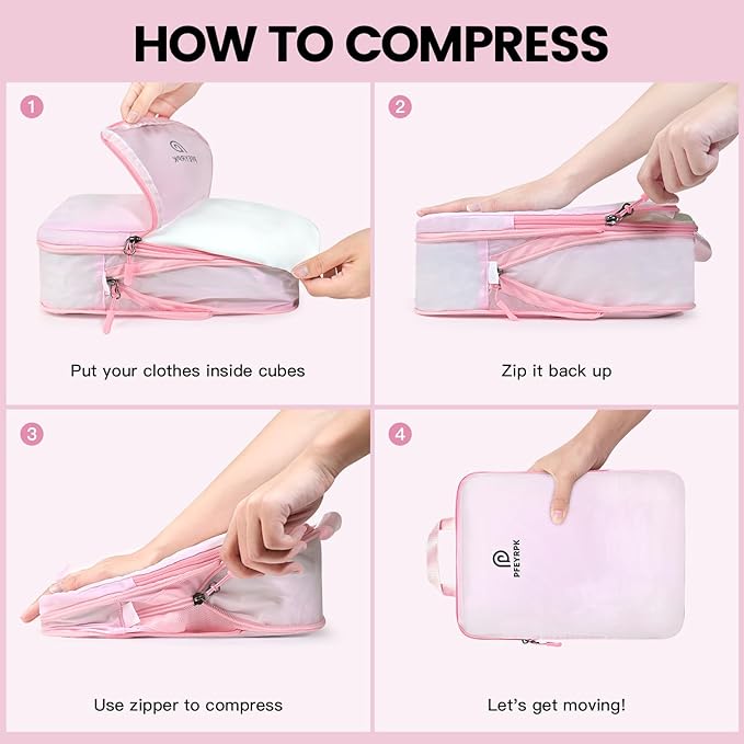 PFEYRPK Lightweight Compression Packing Cubes for Suitcases, Compressible Expandable Travel Packing Organizer with Clear Toiletries and Backpack Bag, Travel Essentials for Carry on Luggage 7 Set
