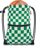 draw string back bag, Large Gym Sports string backpack for men and women with front zipper pocket(Greencheckered)