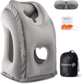 Sunany Travel Pillow, Inflatable Neck Pillow Used for Airplanes/Cars/Buses/Trains/Office Napping with Eye Mask/Earplugs (Gray)