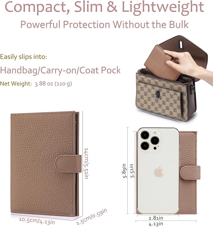 Leather RFID Passport Holder for Travel – Slim Passport Wallet for Men & Women with Card Slots, Boarding Pass Organizer, Zipper Pocket & Cash Holder (Dove Gray)