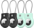 4 Pack Keychain with Secure Lock,Case with Wire Cable,Anti-Lost Protective Case with Keyring for Luggage, Key, Pet, Bag, Black/Sky Blue