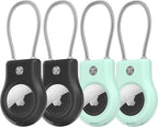 4 Pack Keychain with Secure Lock,Case with Wire Cable,Anti-Lost Protective Case with Keyring for Luggage, Key, Pet, Bag, Black/Sky Blue
