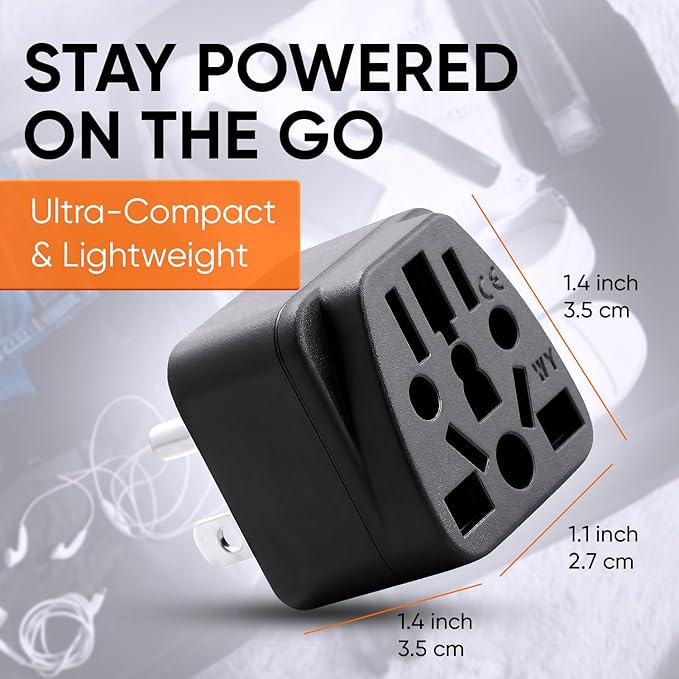 Unidapt US Travel Plug Adapter, EU,AU,UK,NZ,CN to USA (Type B), Grounded 3 Prong USA Wall Plug, EU to US Travel Adaptor Pin Converter, Power Outlet Charger (1-Pack)