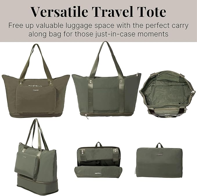 Baggallini Carryall Expandable Lightweight Travel Tote 22" Packable Folding Compact Nylon Washable Weekender w/Luggage Sleeve