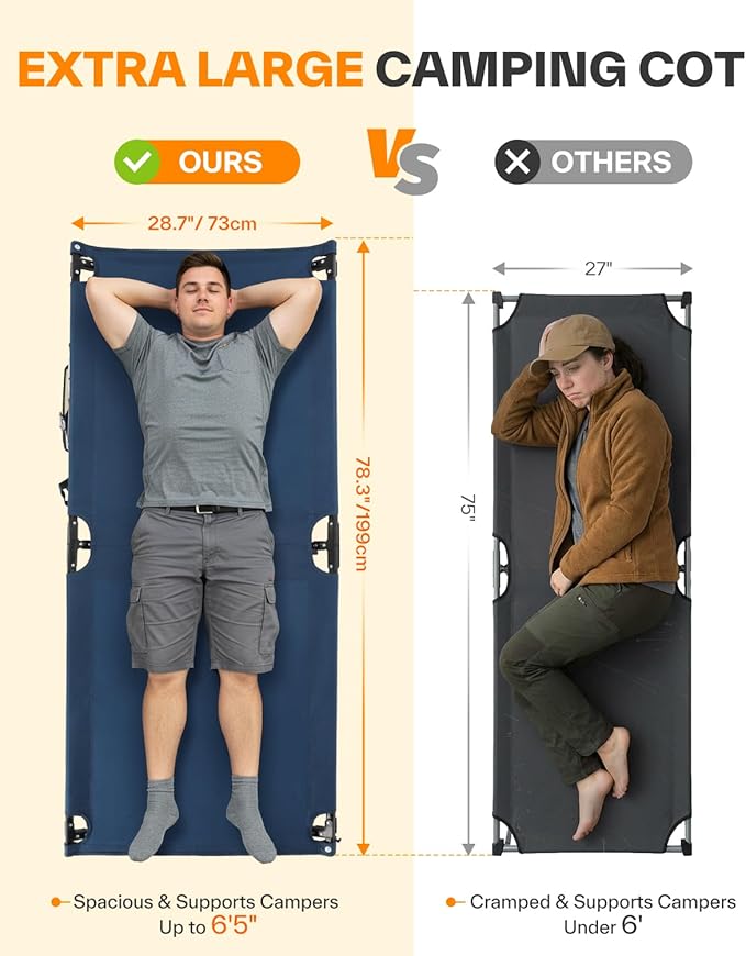 Sportneer Camping Cot, Military Cot Portable Camping Cots for Sleeping 78.3"x28.7"x14.6" Heavy Duty Folding Bed for Adults Teen Outdoor Travel Camping Tent Lounge Office Support 330 Lbs
