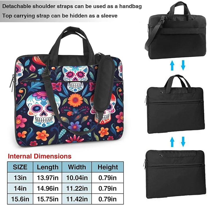 Laptop Bag Case Colorful Sugar Skull Flower Computer Messenger Shoulder Bag Laptop Sleeve Briefcase