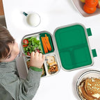 BOSEDSANG Stainless Steel Kids Leak-Resistant Bento Lunch Box, 3-Compartments with Silicone Container, Dishwasher-Safe, Child-Friendly Design for School, Picnics & Travel,BPA-Free (Green)