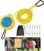 Retractable Camping Clothesline, Portable Travel Clothes Line, Windproof Laundry Line with Clothespins & Hang Holes, Indoor Outdoor Drying Rope for Hotel Trip, Cruise, RV (Yellow, 12.5 Ft)